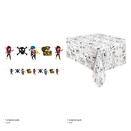 Ahoy Pirate Banner and Tablecloth Decoration Set - included packs and quantities