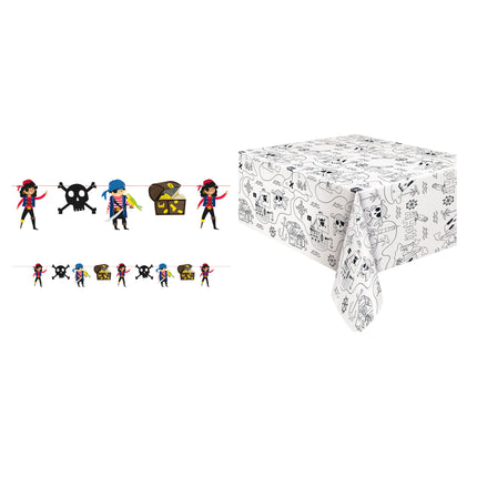 Ahoy Pirate Banner and Tablecloth Decoration Set - set overview