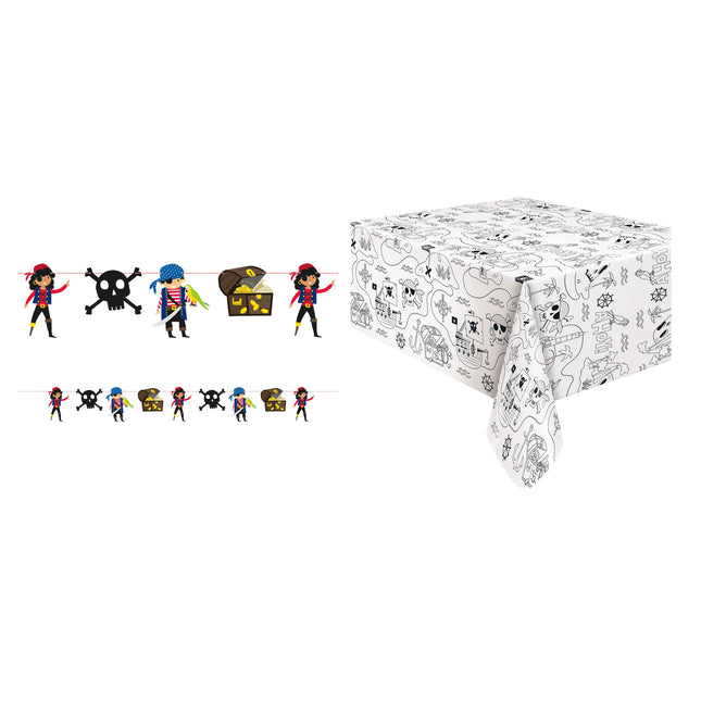 Ahoy Pirate Banner and Tablecloth Decoration Set - set overview