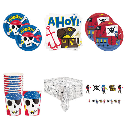 Ahoy Pirate Coordinated Party Supplies Set for 16 Guests - set overview
