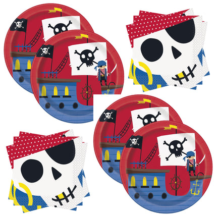 Ahoy Pirate Dessert Plates and Napkins Set for 32 Guests - set overview
