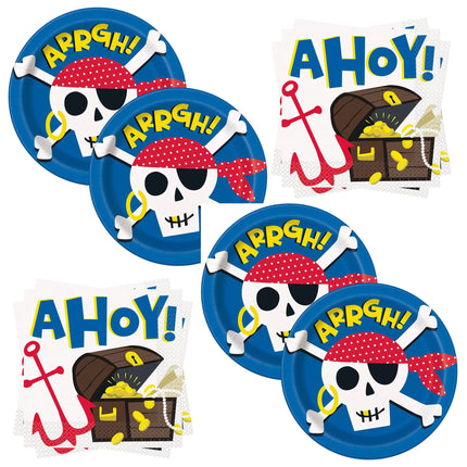 Ahoy Pirate Dinner Plates and Napkins Set for 16 Guests - set overview
