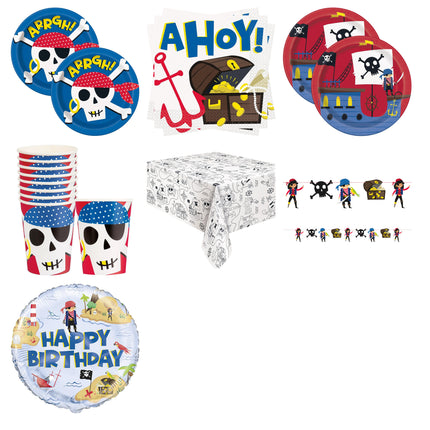Ahoy Pirate Party Supplies and Foil Balloon Set for 16 Guests - set overview