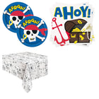 Ahoy Pirate Plates, Napkins and Tablecloth Set for 16 Guests - set overview