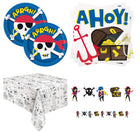Ahoy Pirate Plates, Napkins, Banner and Tablecloth Set for 16 Guests - set overview