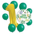 Animal Safari 1st birthday set main: number 1 foil, themed foil and 8 matching latex balloons