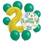 Animal Safari 2nd birthday set main: number 2 foil, themed foil and 8 matching latex balloons