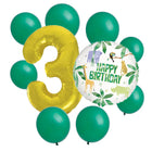 Animal Safari 3rd birthday set main: number 3 foil, themed foil and 8 matching latex balloons