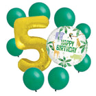 Animal Safari 5th birthday set main: number 5 foil, themed foil and 8 matching latex balloons