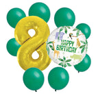 Animal Safari 8th birthday set main: number 8 foil, themed foil and 8 matching latex balloons
