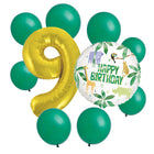 Animal Safari 9th birthday set main: number 9 foil, themed foil and 8 matching latex balloons