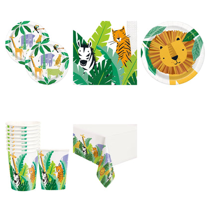 Animal Safari Coordinated Party Supplies Set for 16 Guests - set overview