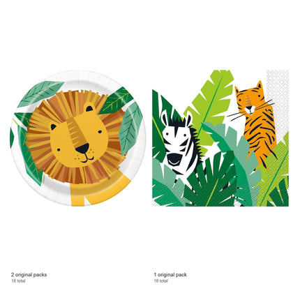 Animal Safari Dessert Plates and Napkins Set for 16 Guests - included packs and quantities
