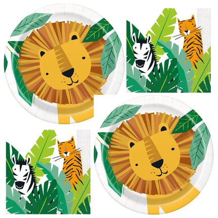 Animal Safari Dessert Plates and Napkins Set for 32 Guests - set overview