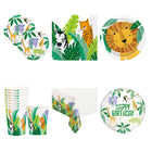 Animal Safari Party Supplies and Foil Balloon Set for 16 Guests - set overview