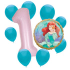 Ariel Little Mermaid 1st birthday set main: number 1 foil, themed foil and 8 matching latex balloons