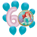 Ariel Little Mermaid 6th birthday set main: number 6 foil, themed foil and 8 matching latex balloons