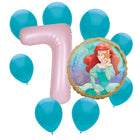 Ariel Little Mermaid 7th birthday set main: number 7 foil, themed foil and 8 matching latex balloons