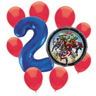 Avengers 2nd birthday set main: number 2 foil, themed foil and 8 matching latex balloons