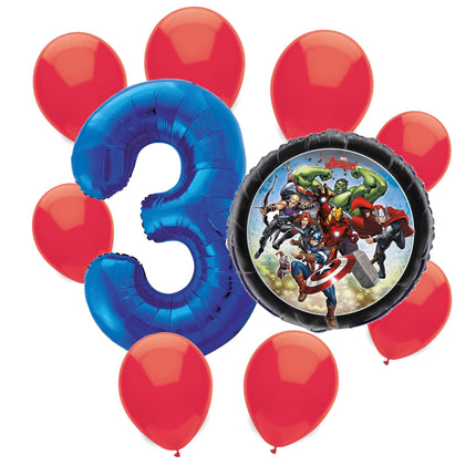 Avengers 3rd birthday set main: number 3 foil, themed foil and 8 matching latex balloons