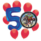 Avengers 5th birthday set main: number 5 foil, themed foil and 8 matching latex balloons