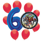 Avengers 6th birthday set main: number 6 foil, themed foil and 8 matching latex balloons