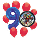 Avengers 9th birthday set main: number 9 foil, themed foil and 8 matching latex balloons
