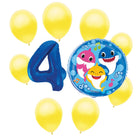 Baby Shark 4th birthday set main: number 4 foil, themed foil and 8 matching latex balloons