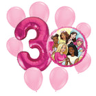 Barbie 3rd birthday set main: number 3 foil, themed foil and 8 matching latex balloons