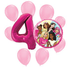 Barbie 4th birthday set main: number 4 foil, themed foil and 8 matching latex balloons