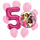 Barbie 5th birthday set main: number 5 foil, themed foil and 8 matching latex balloons