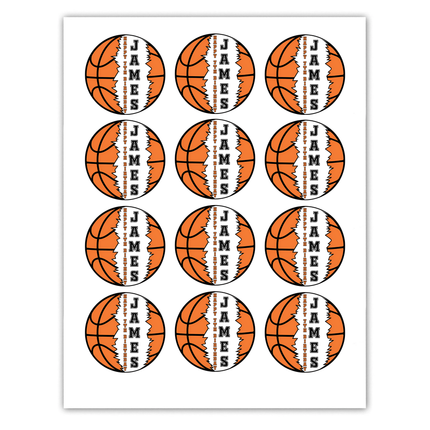 Basketball Custom Name Stickers 2" 12 ct