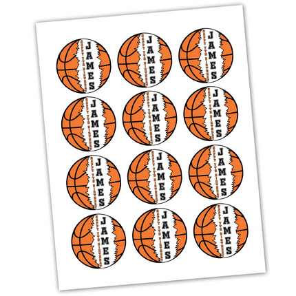 Basketball Custom Name Stickers 2" 12 ct