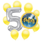 Batman 5th birthday set main: number 5 foil, themed foil and 8 matching latex balloons