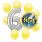 Batman 6th birthday set main: number 6 foil, themed foil and 8 matching latex balloons