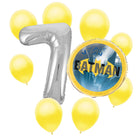 Batman 7th birthday set main: number 7 foil, themed foil and 8 matching latex balloons