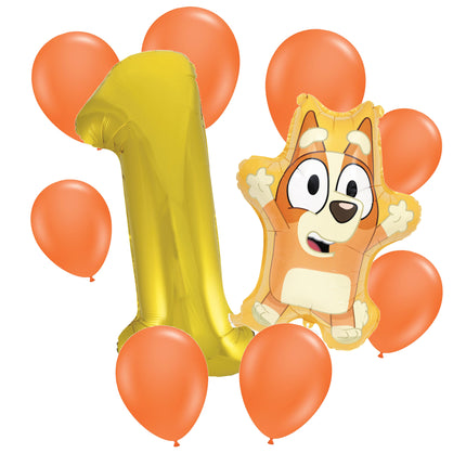 Bingo 1st birthday set main: number 1 foil, themed foil and 8 matching latex balloons