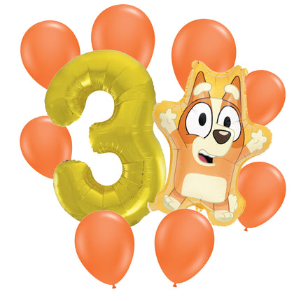 Bingo 3rd birthday set main: number 3 foil, themed foil and 8 matching latex balloons