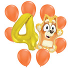 Bingo 4th birthday set main: number 4 foil, themed foil and 8 matching latex balloons