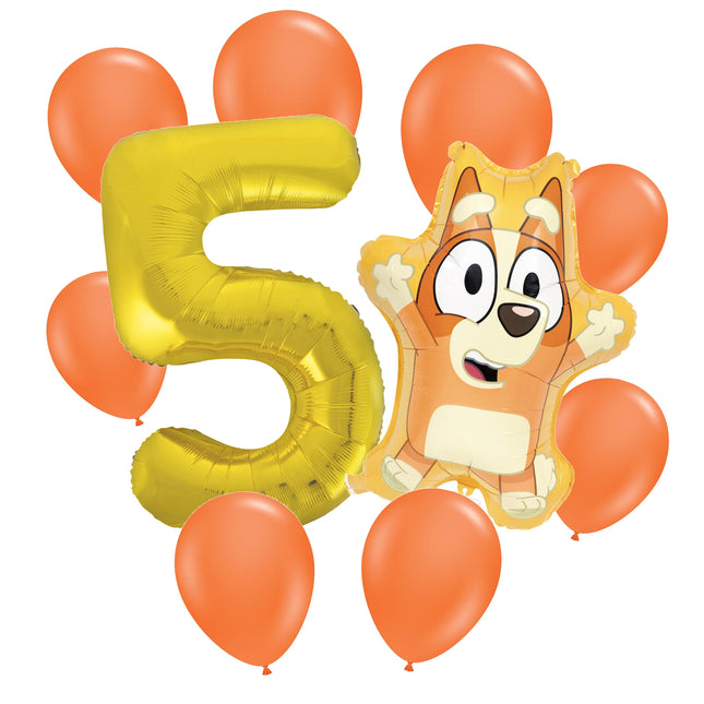 Bingo 5th birthday set main: number 5 foil, themed foil and 8 matching latex balloons
