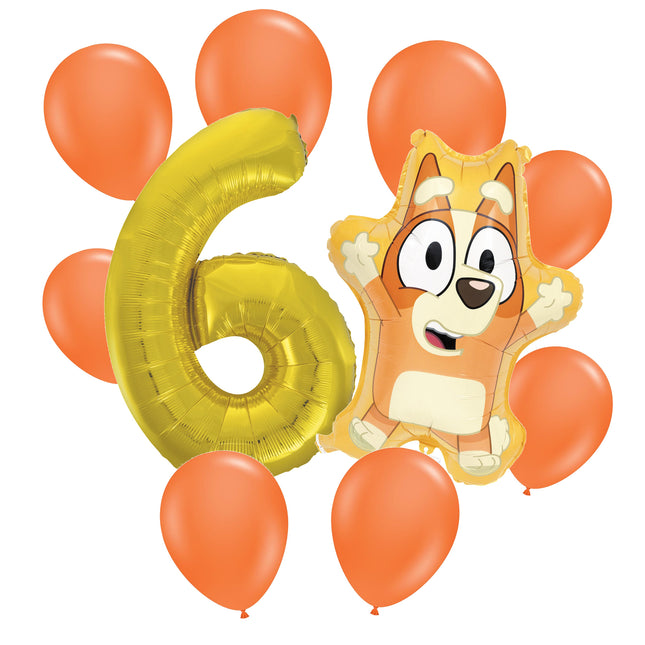Bingo 6th birthday set main: number 6 foil, themed foil and 8 matching latex balloons