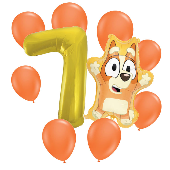 Bingo 7th birthday set main: number 7 foil, themed foil and 8 matching latex balloons
