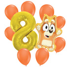 Bingo 8th birthday set main: number 8 foil, themed foil and 8 matching latex balloons