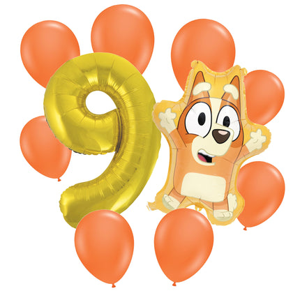 Bingo 9th birthday set main: number 9 foil, themed foil and 8 matching latex balloons
