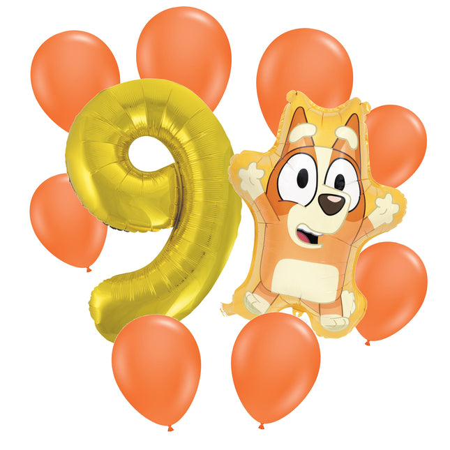 Bingo 9th birthday set main: number 9 foil, themed foil and 8 matching latex balloons