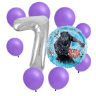 Black Panther 7th birthday set main: number 7 foil, themed foil and 8 matching latex balloons