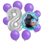 Black Panther 8th birthday set main: number 8 foil, themed foil and 8 matching latex balloons
