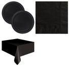 Black Solid Plates, Napkins and Tablecloth Set for 16 Guests - set overview