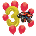 Blaze 3rd birthday set main: number 3 foil, themed foil and 8 matching latex balloons