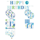 Blue Dots 1st Birthday Tableware and Decorations Set for 24 Guests - coordinated party set
